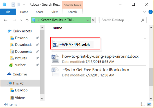 Recover unsaved Word documents from backup copies.