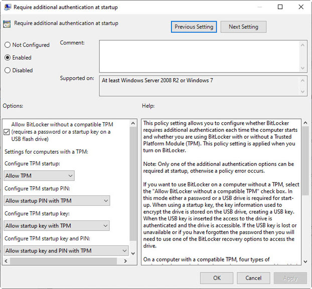Require additional authentication at startup
