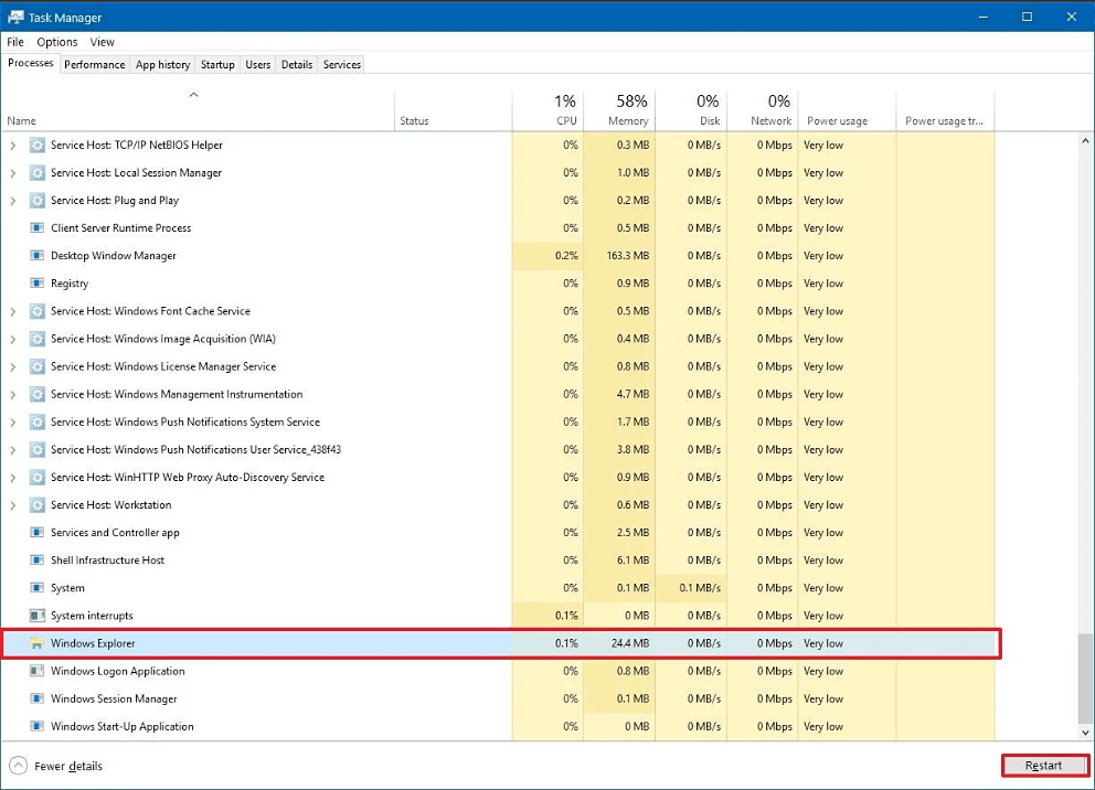 restart Windows 11/10 explorer