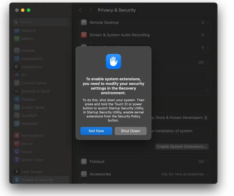 shut down Mac prompt