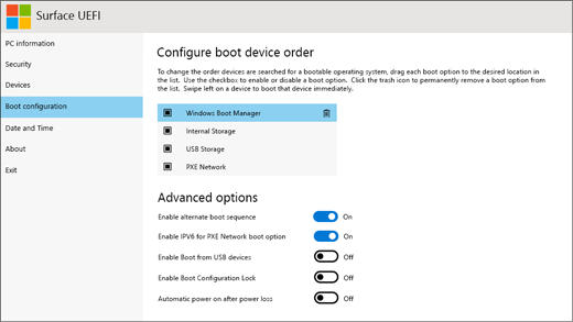 Surface boot configuration
