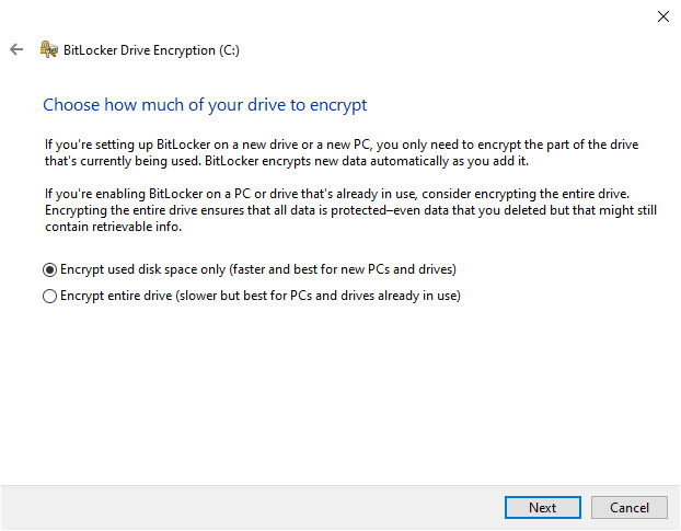 Encrypt used disk space