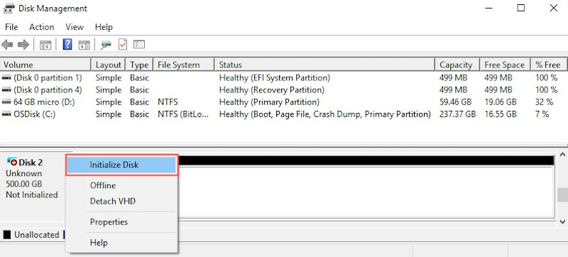 Initialise unknown external hard drive