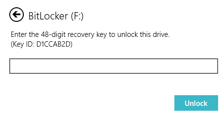 Unlock BitLocker encrypted drive with recovery key