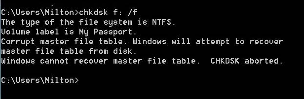 Corrupt master file table. Windows cannot recover master file table.