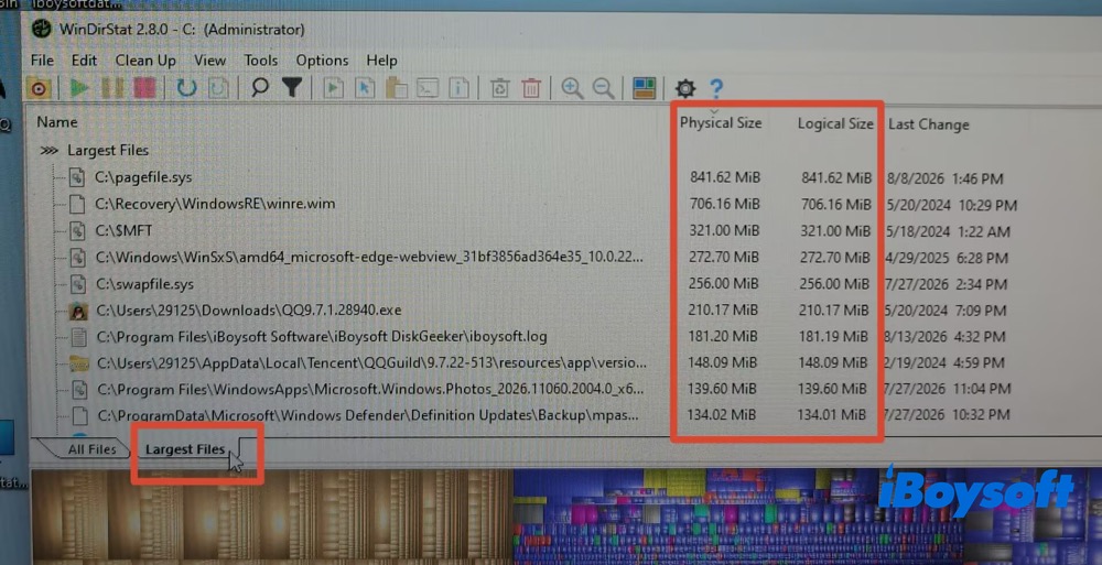 WinDirStat search for largest files