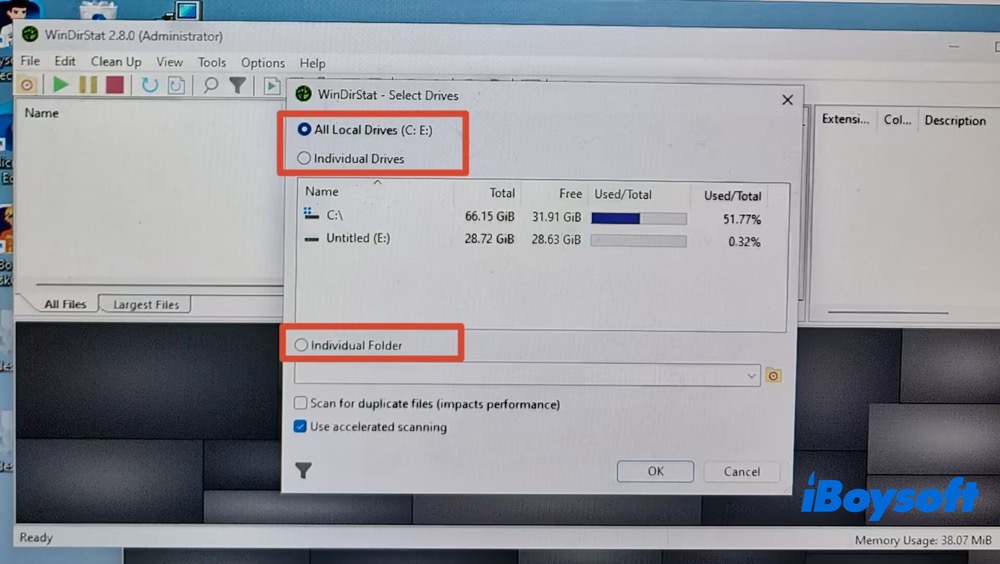 Select drives to scan