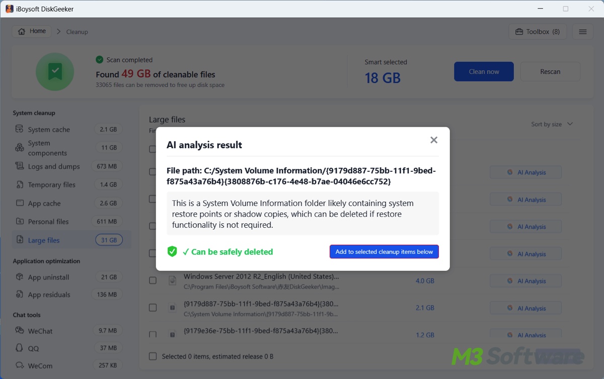 AI explaining what a file does and whether it can be deleted