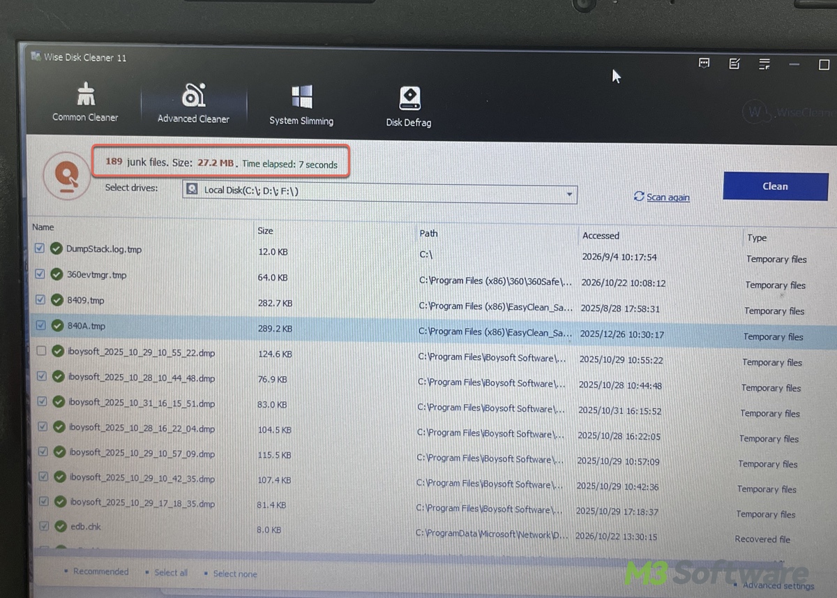 The advanced feature of Wise Disk Cleaner