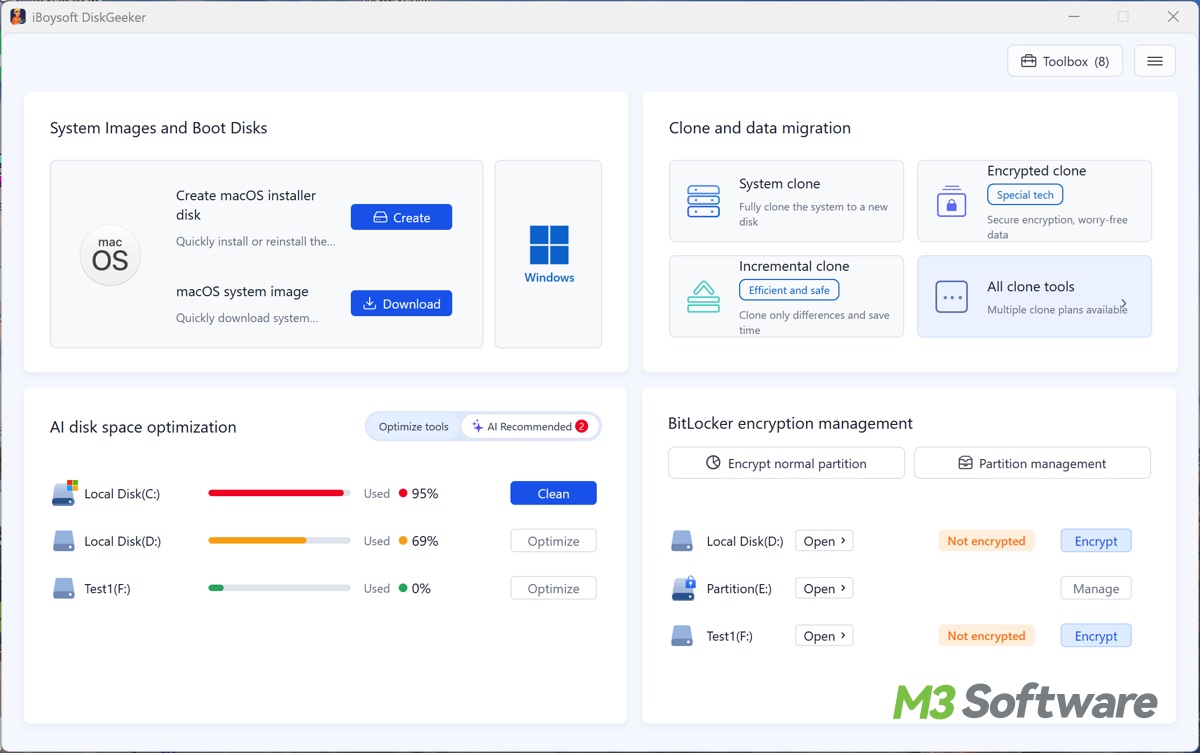 All the DiskGeeker management functions