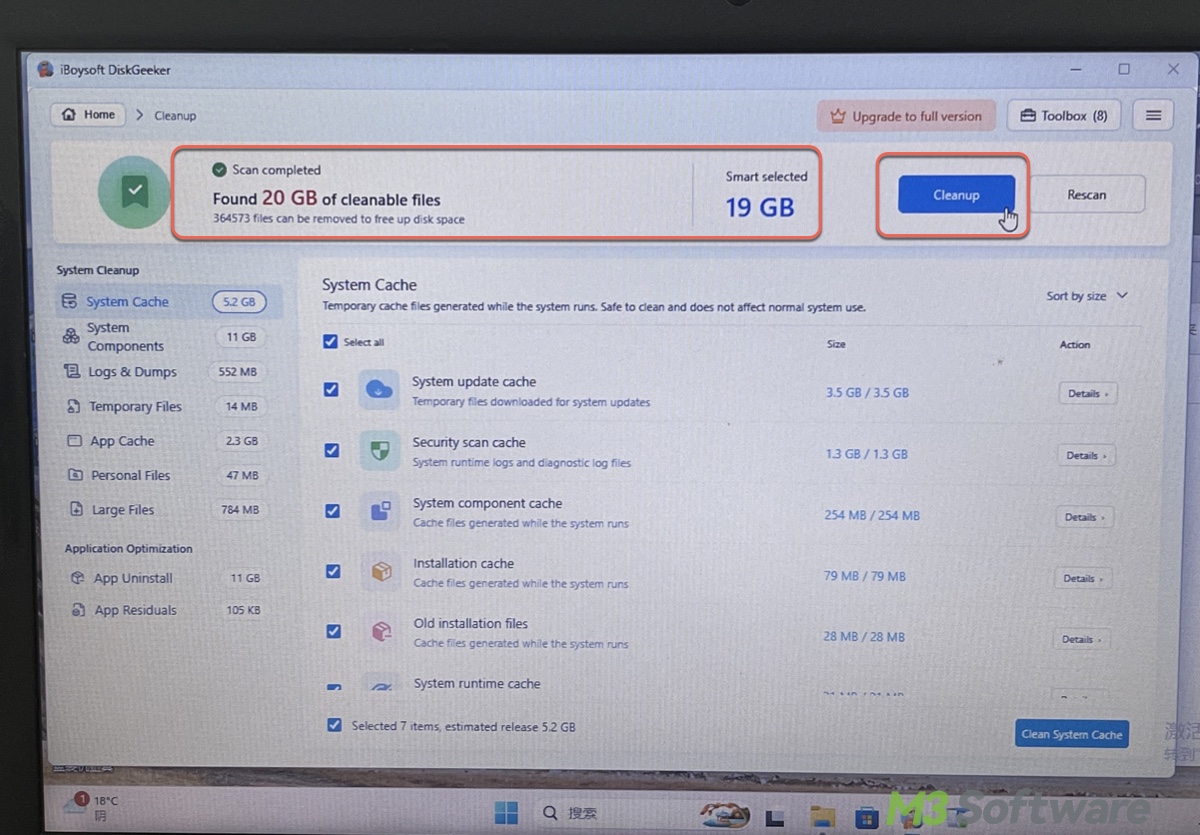 The one-click C drive cleanup of iBoysoft DiskGeeker