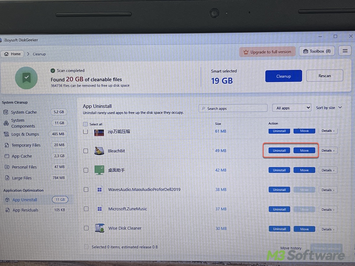 Fully uninstall or move the apps installed on the C drive