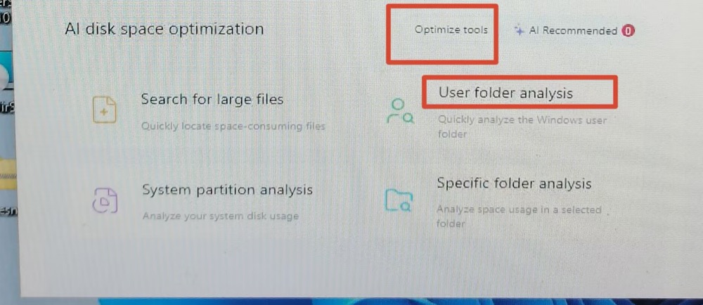 Choose User folder analysis