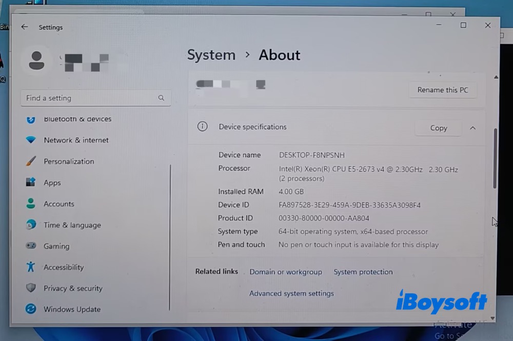 Windows 11 PC info