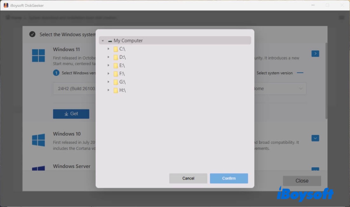 Deciding where to save the Windows ISO file
