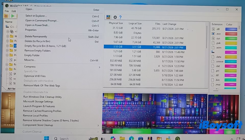 WinDirstat Cleanup options