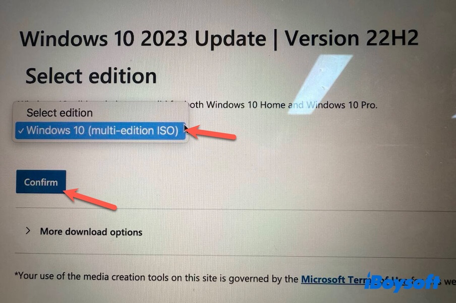select Windows 10 ISO from Microsoft