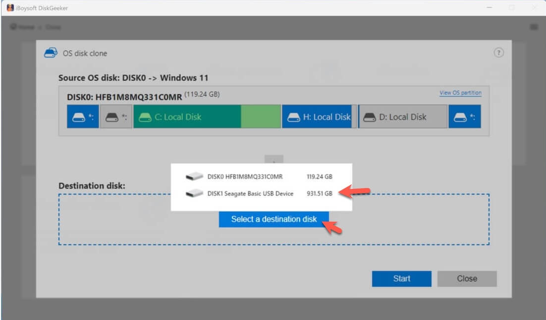 select the traget disk