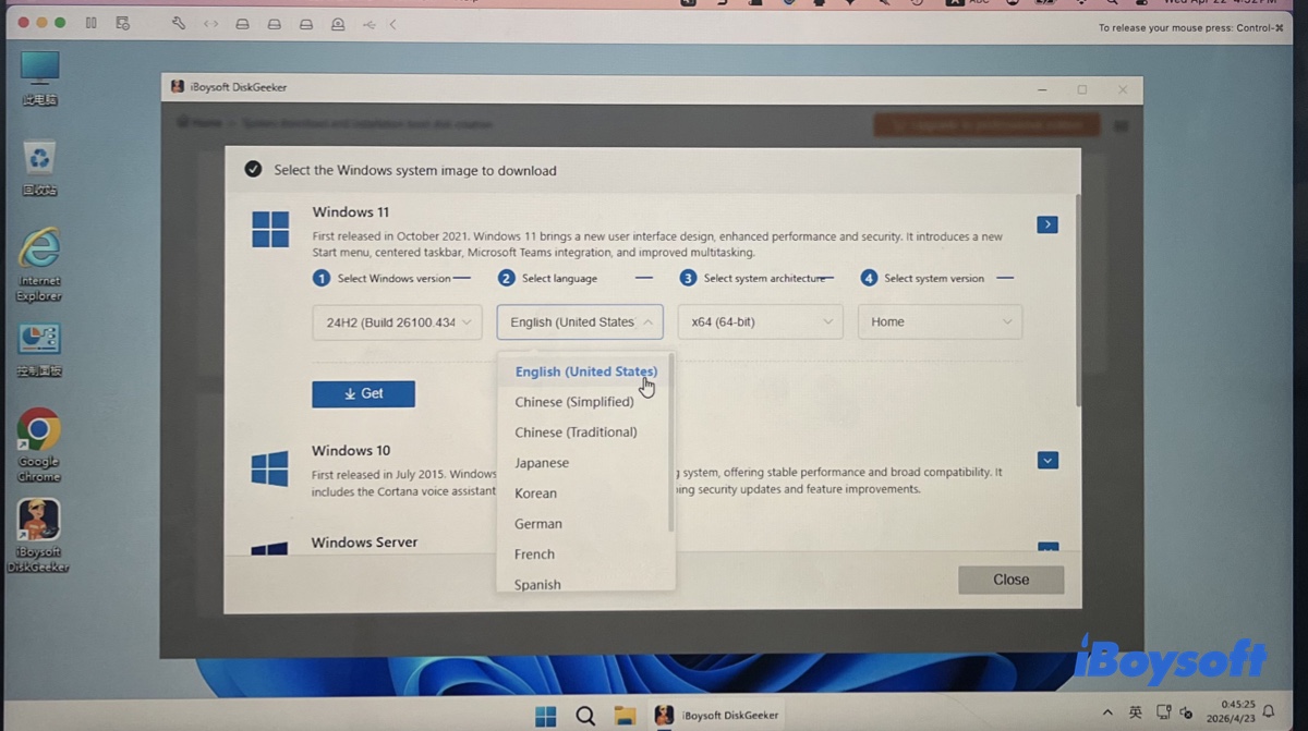 Selecting a language for Windows 11