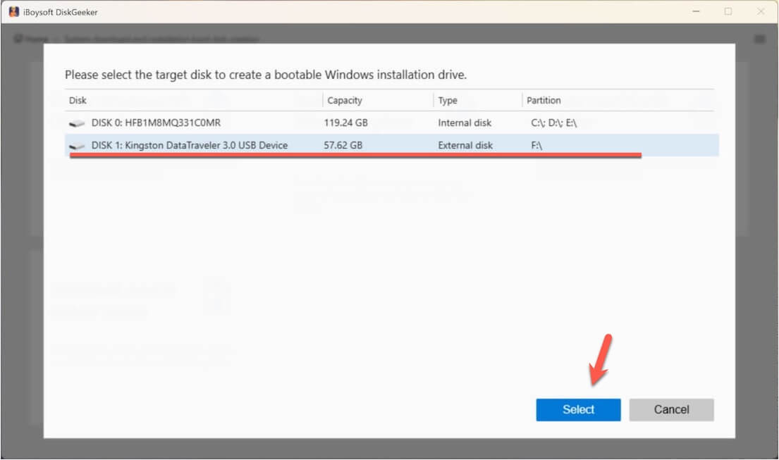 select a target disk