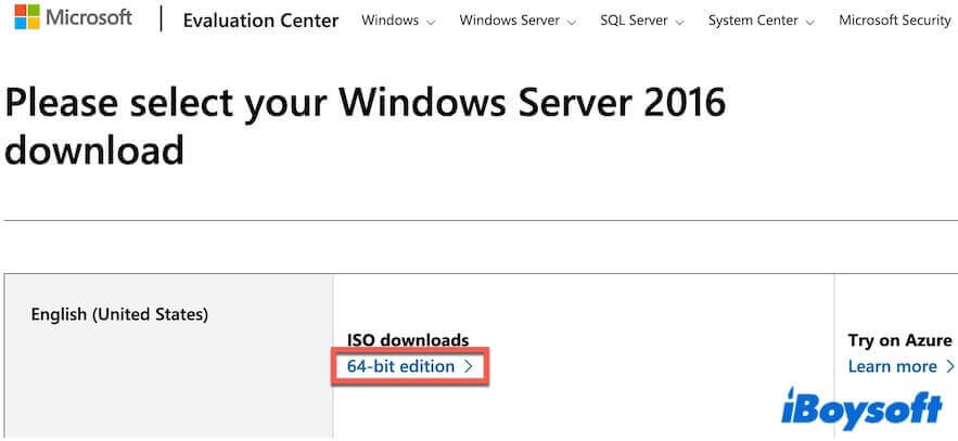 download Windows Server 2016 from Microsoft